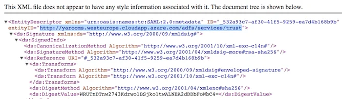 XML file showing entityID property