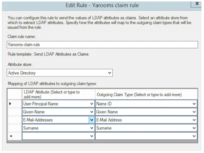LDAP attributes mapping configuration