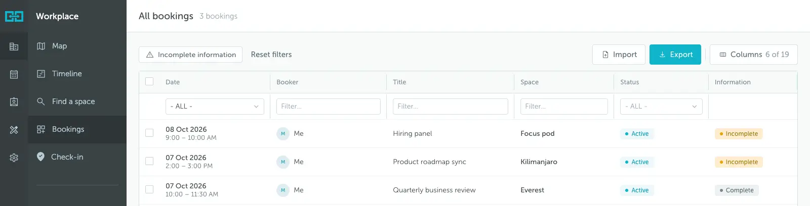 The Incomplete information filter and the Information column