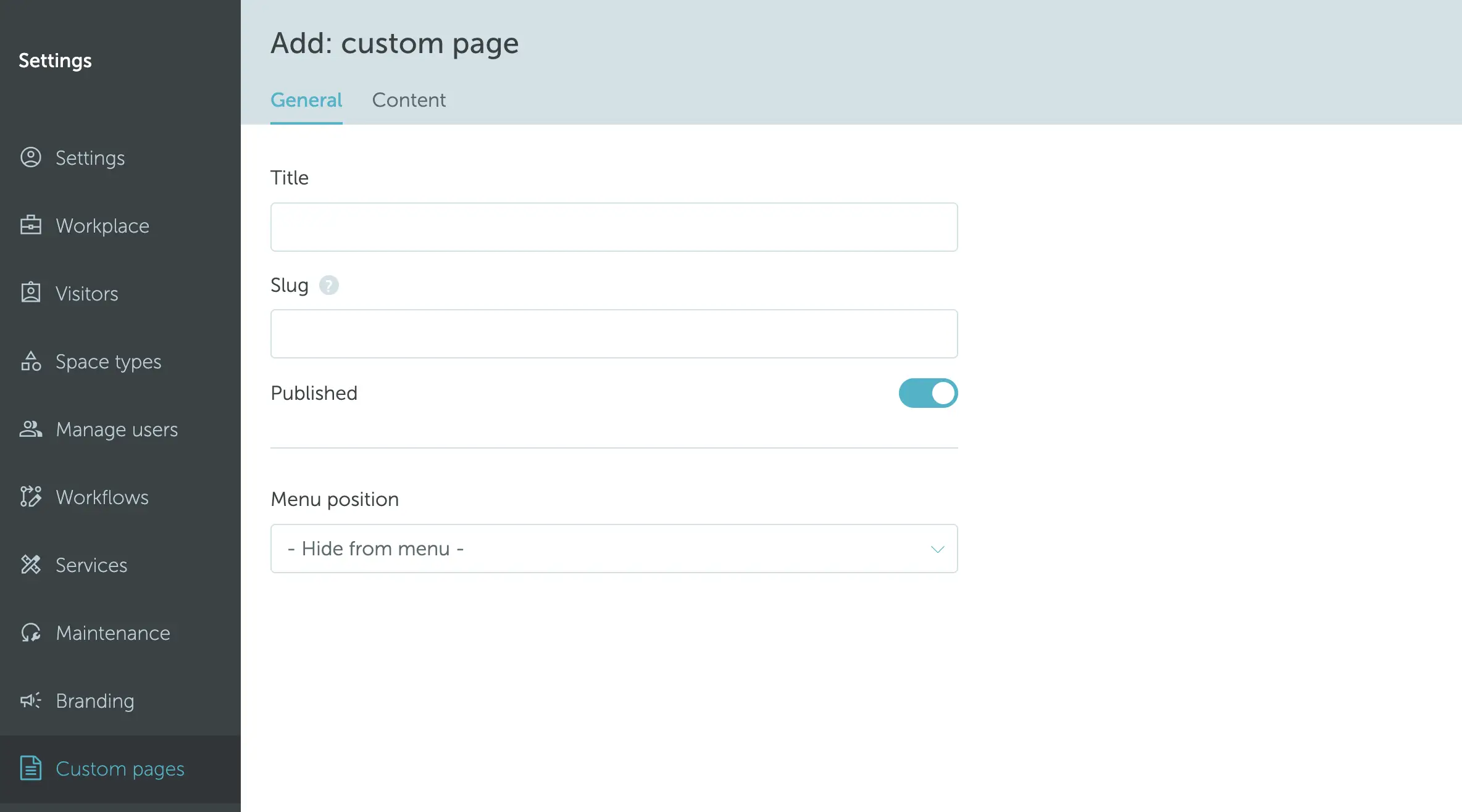 Custom page general tab
