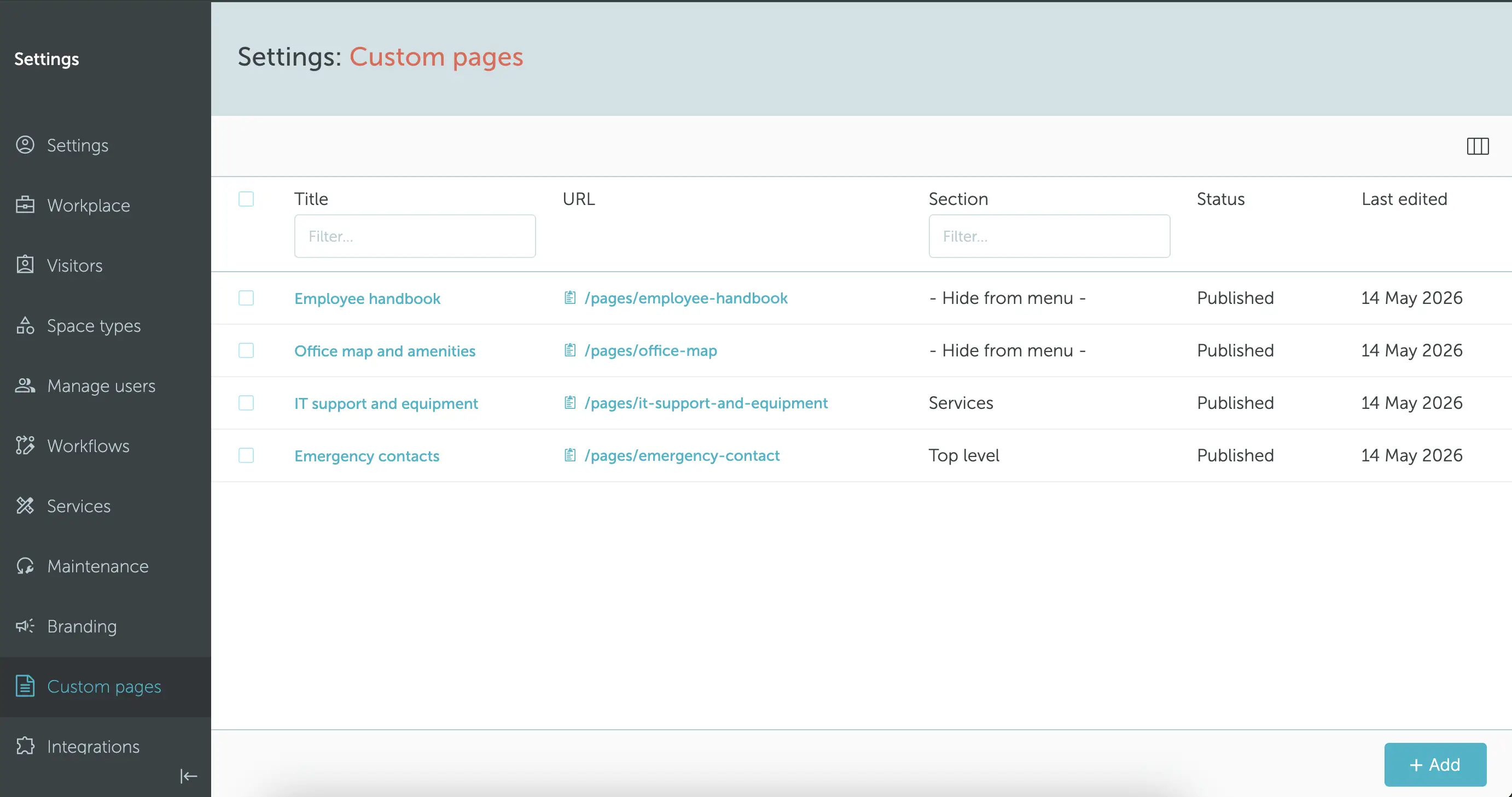 Custom pages list
