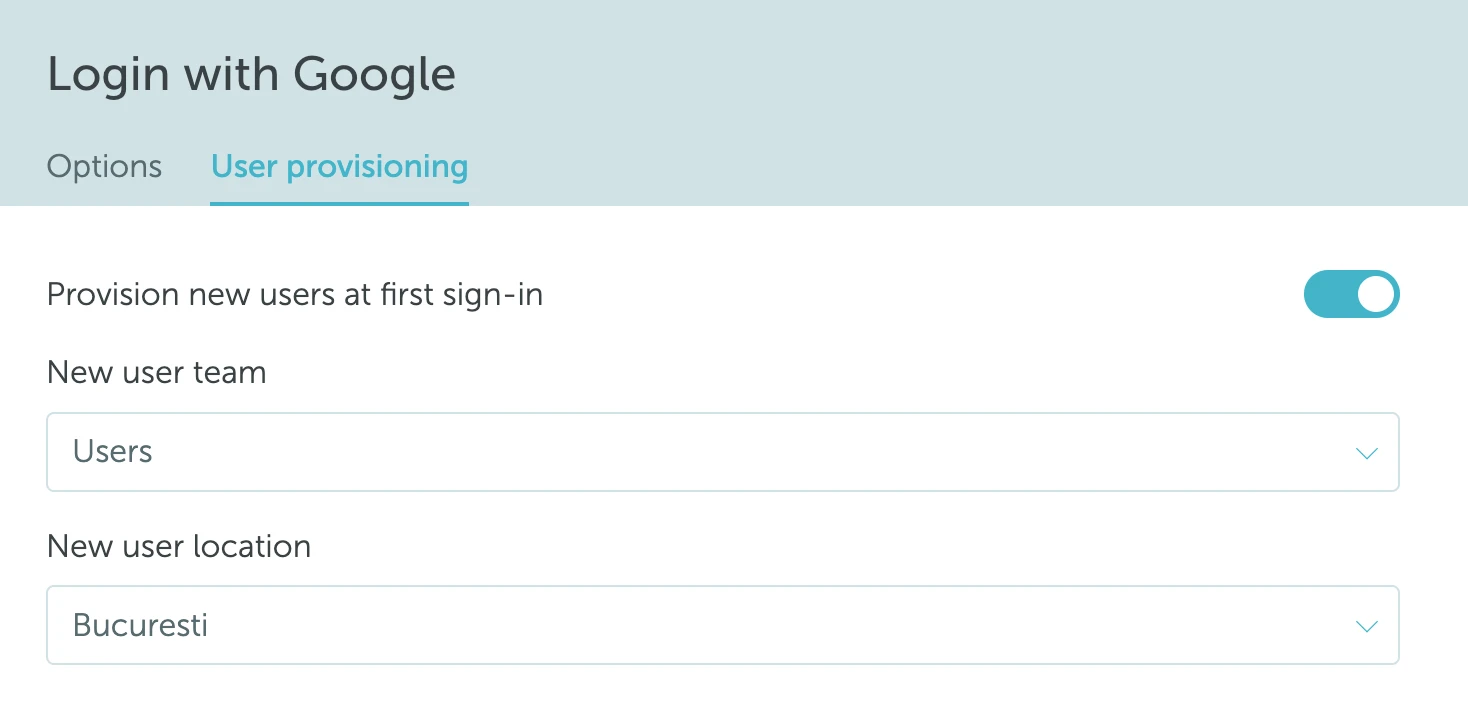 User provisioning settings for Login with Google in YAROOMS