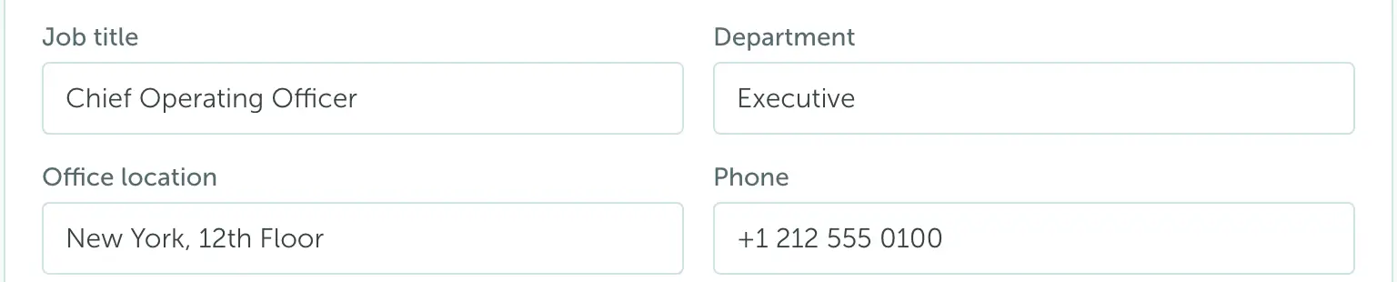 Job title, Department, Office location and Phone fields in the user profile