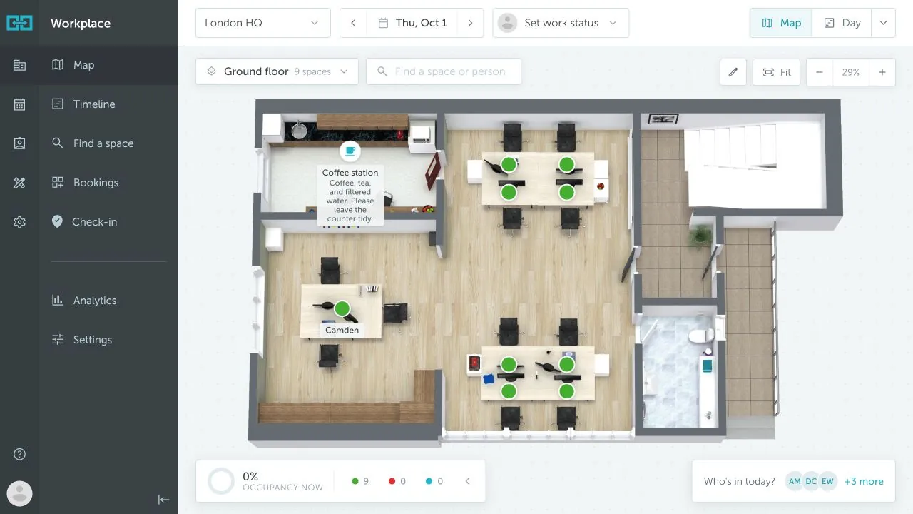 Coffee station on the office map with its name and description