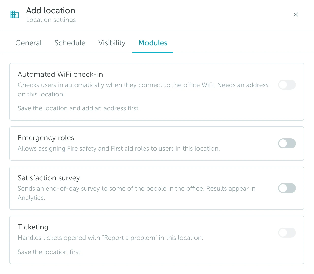 Location modules settings