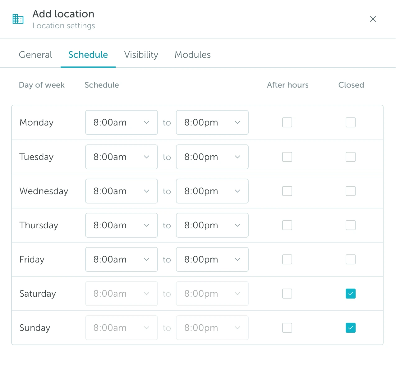 Add location schedule settings