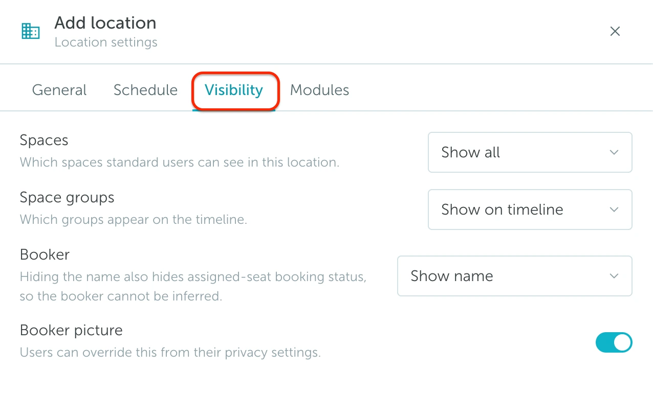 Add location visibility settings