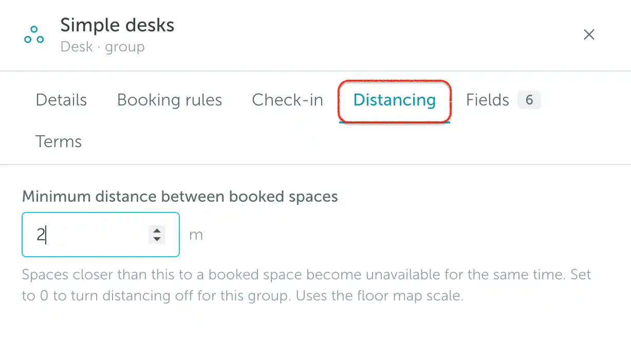 Minimum distance set to 2 meters for the Simple desks group