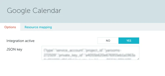 Integration options configuration panel