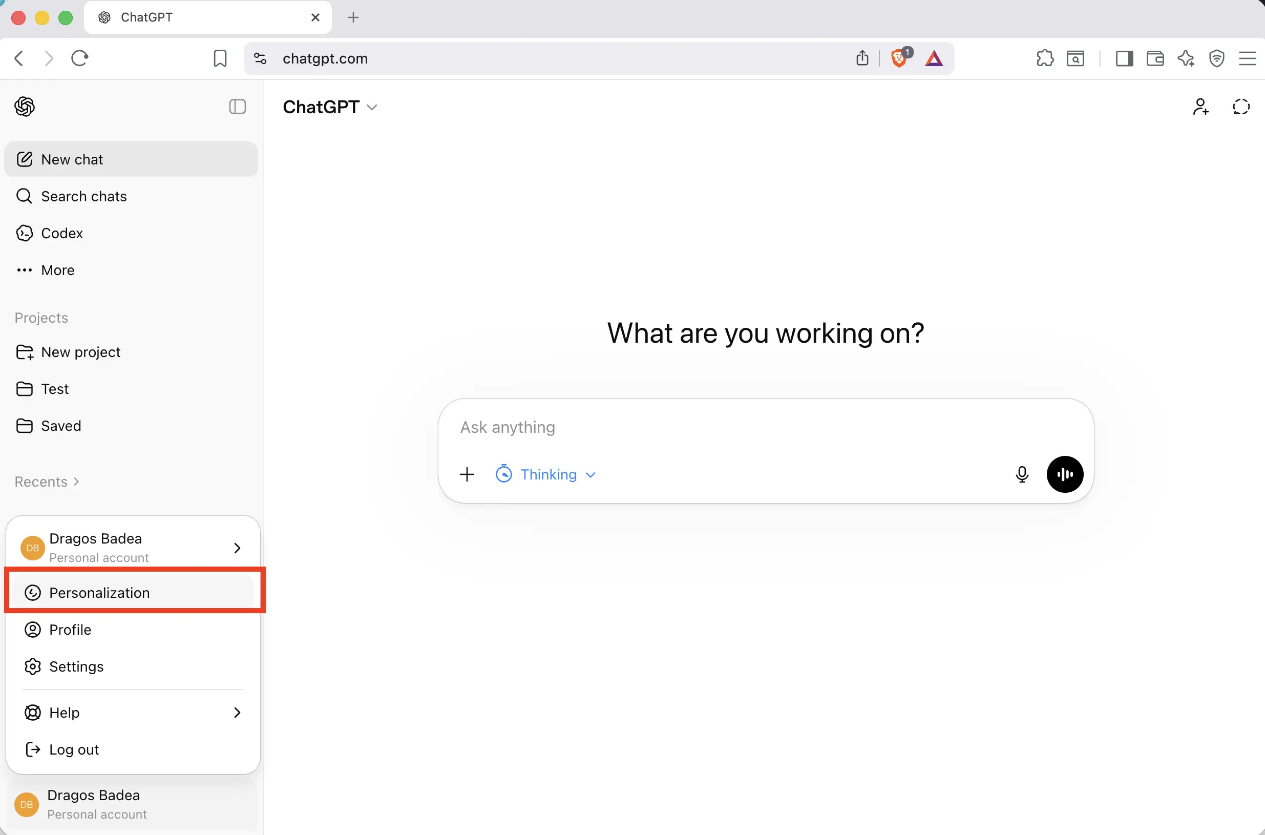 Open the menu and click Personalization
