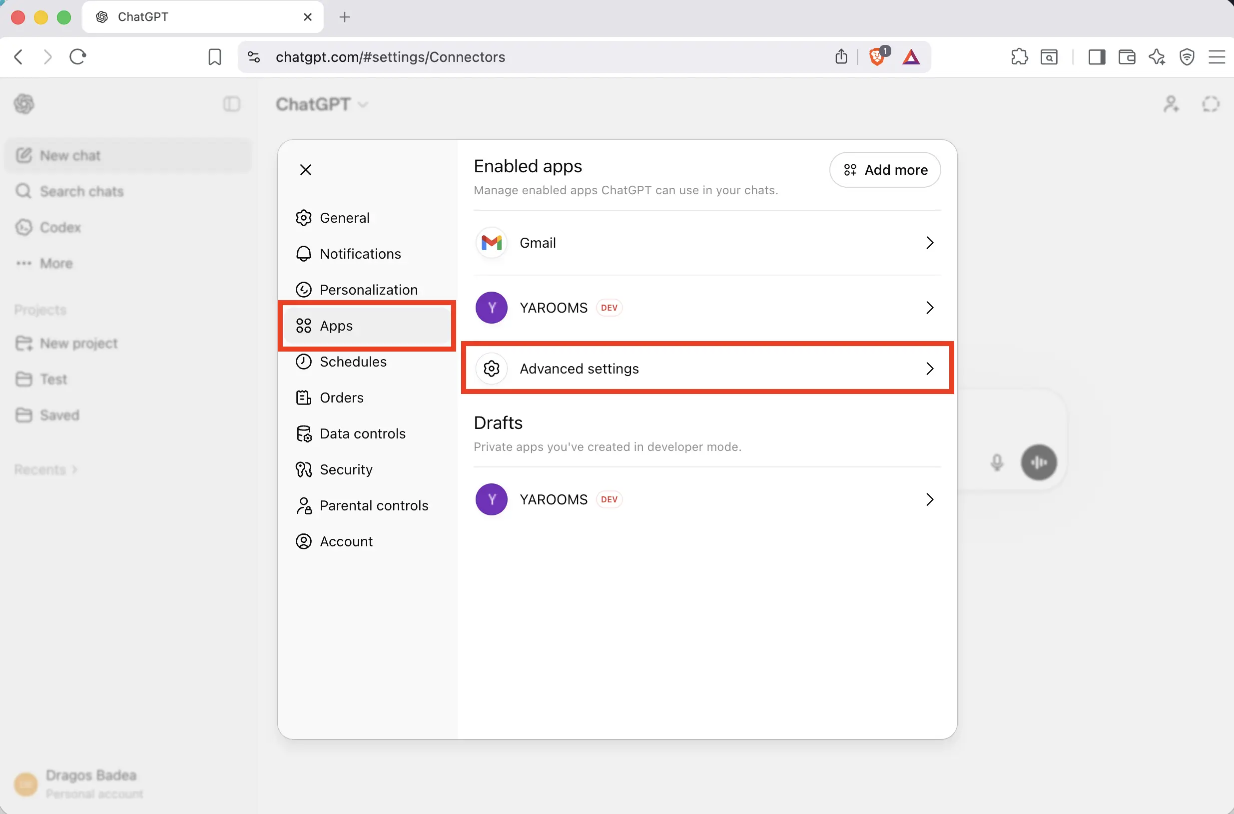 Click Apps, then Advanced settings