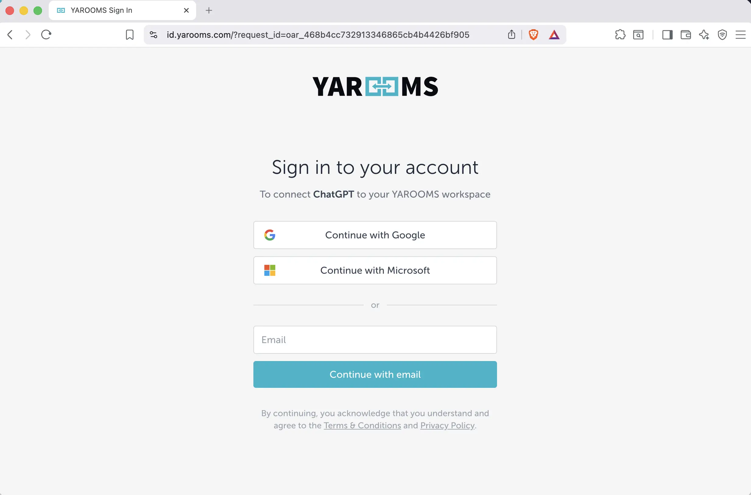 YAROOMS sign-in page