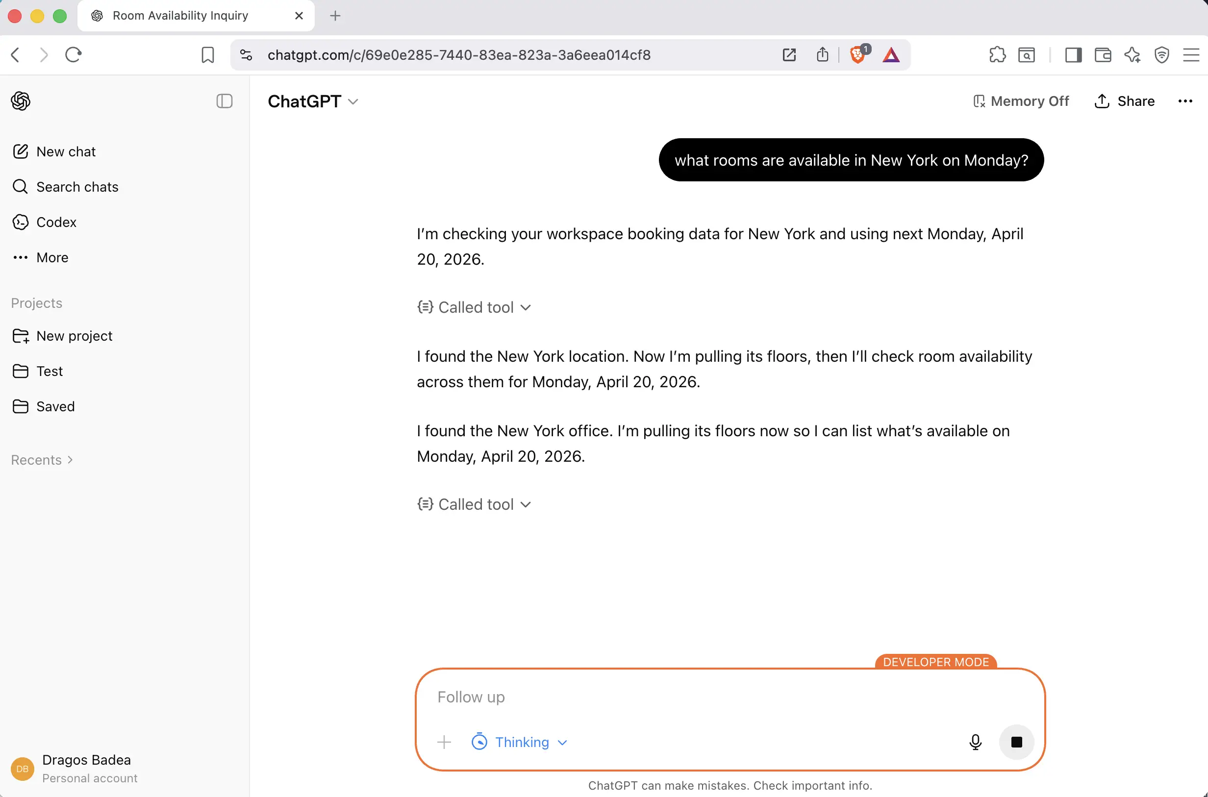 ChatGPT conversation using YAROOMS tools