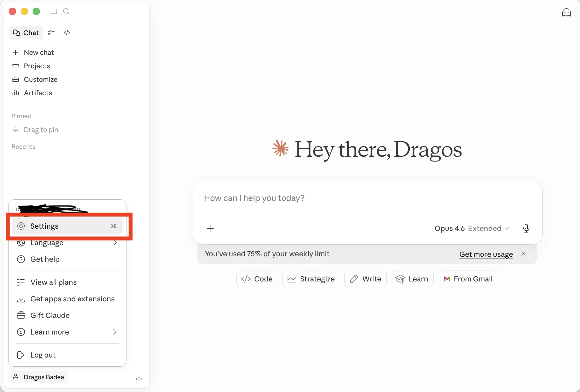 Open Settings from the sidebar menu