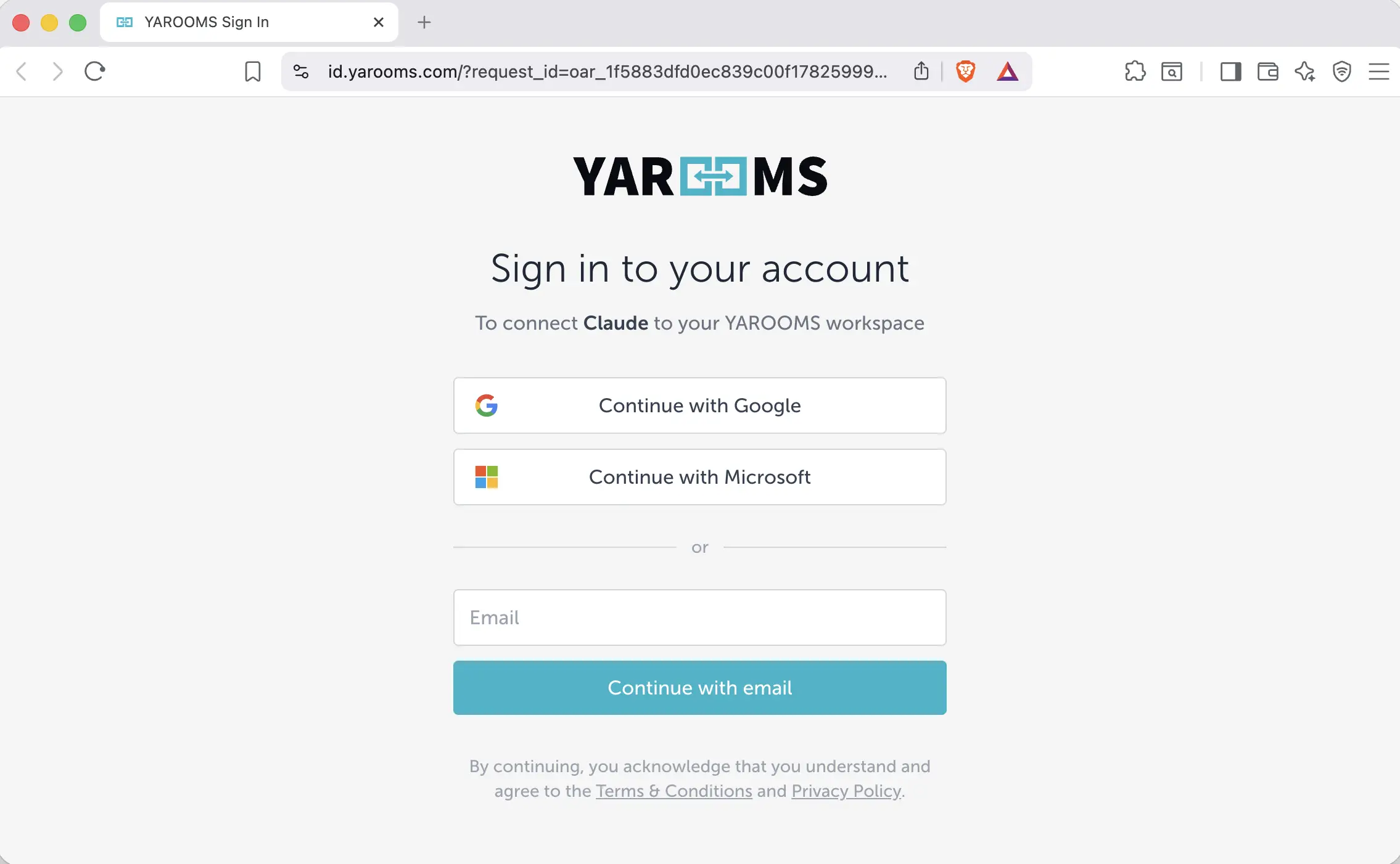 YAROOMS sign-in page