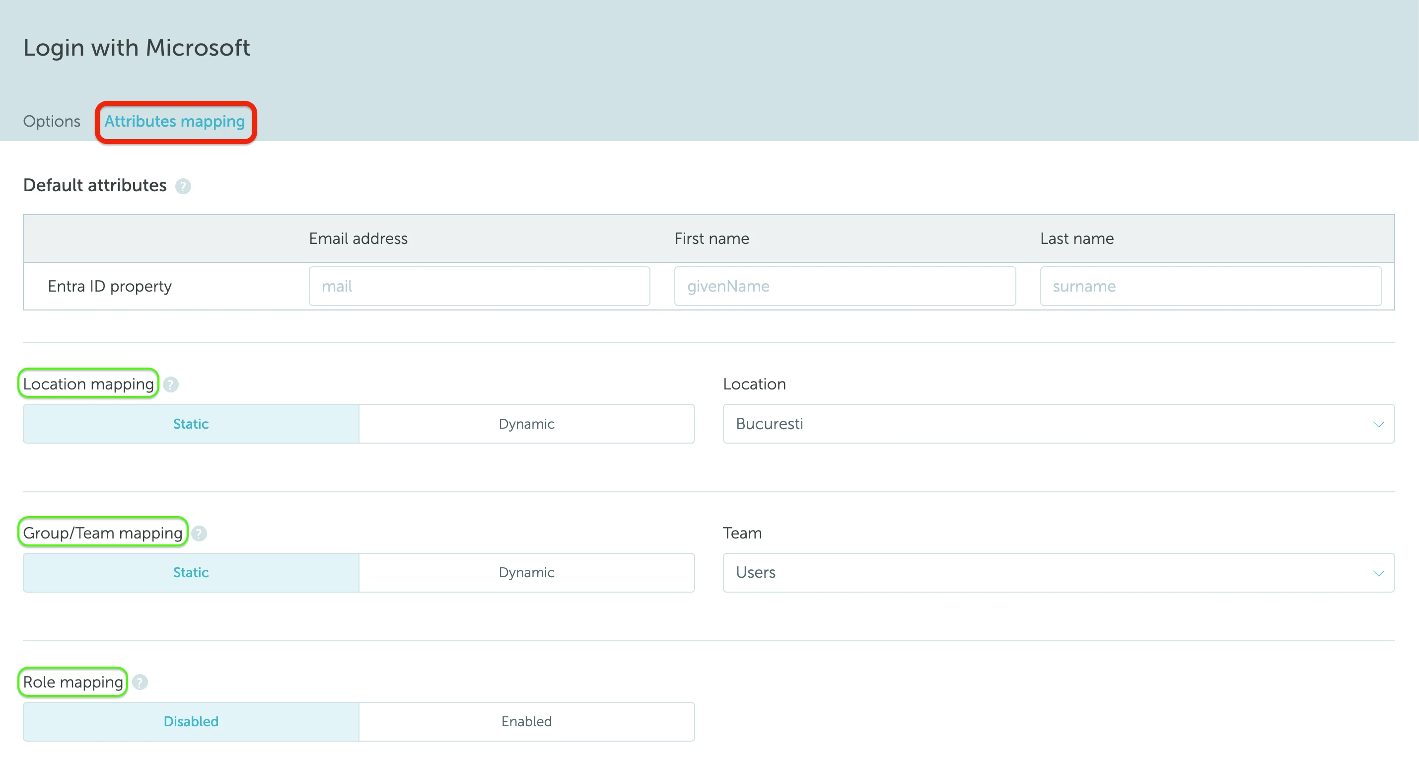 Attributes mapping for Login with Microsoft in YAROOMS