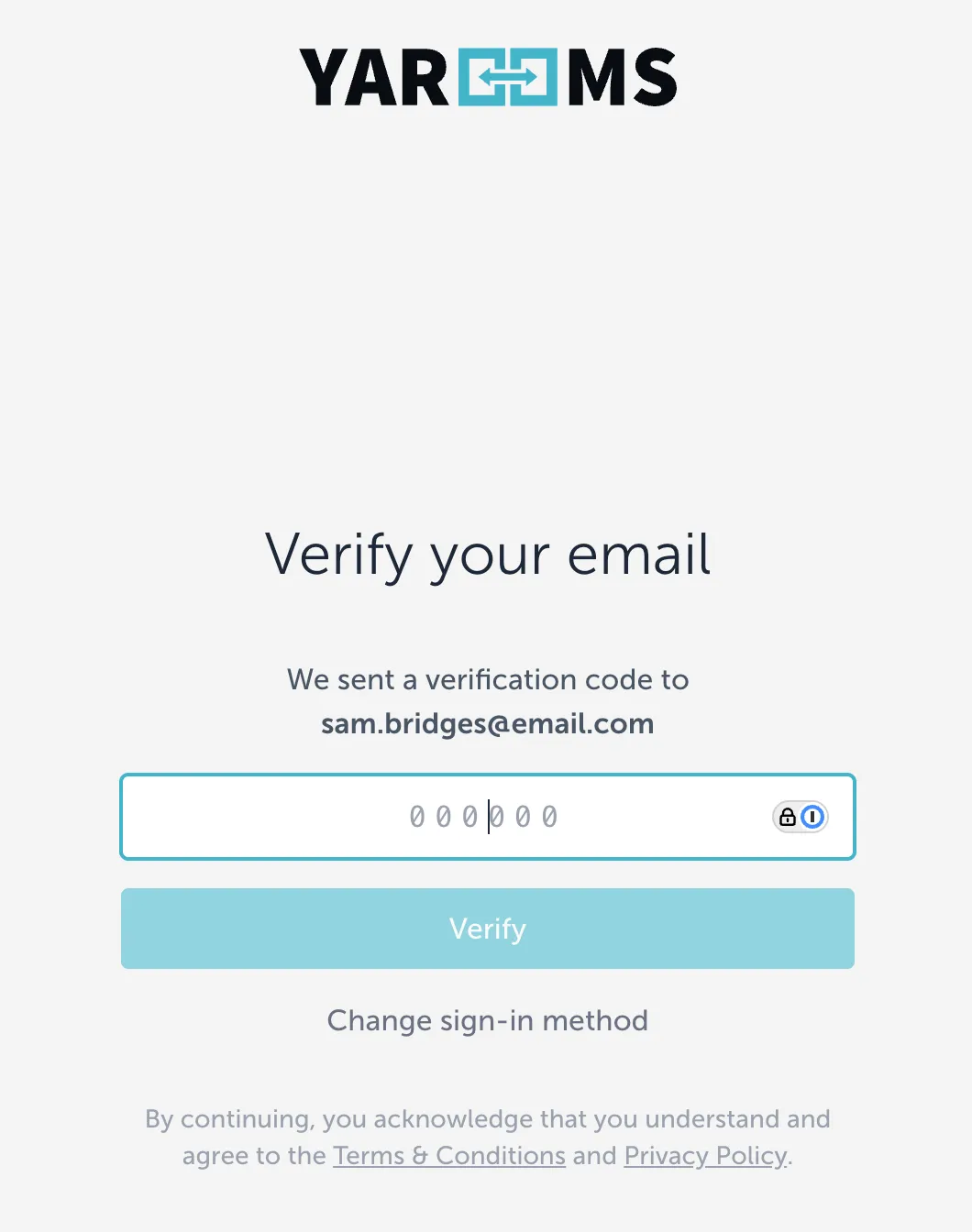Activation code verification screen