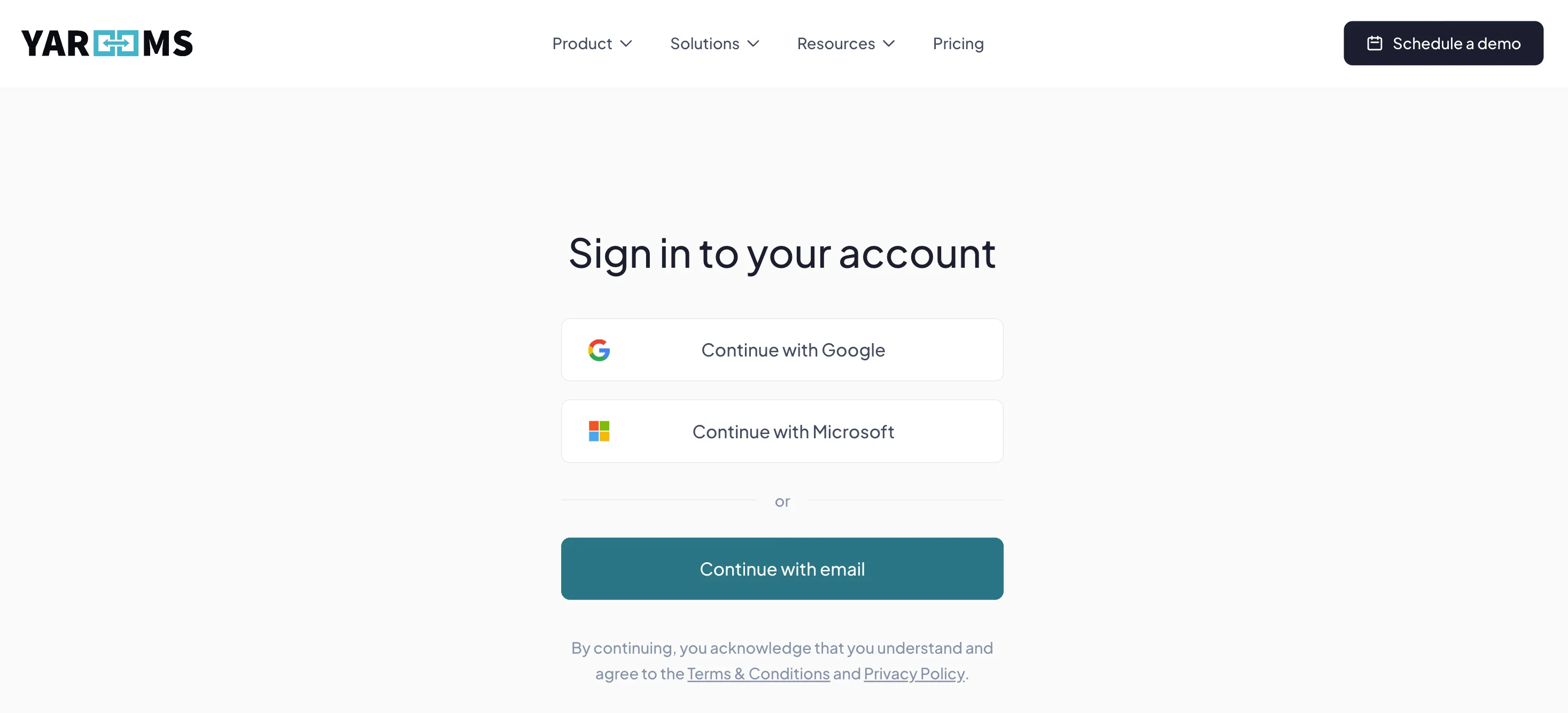 YAROOMS unified sign-in portal