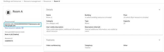 Resource email location in Google Admin console