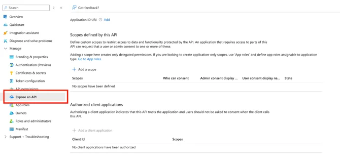 Expose an API section in Azure Portal