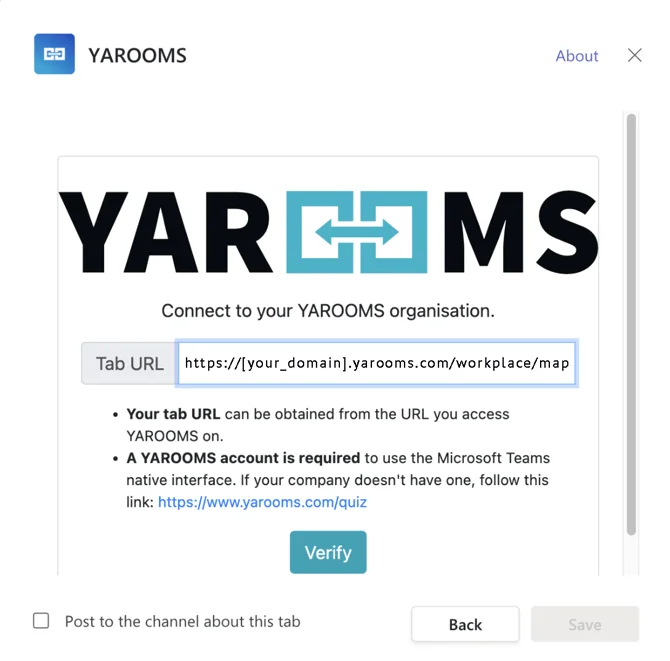 Adding YAROOMS as website tabs in Microsoft Teams