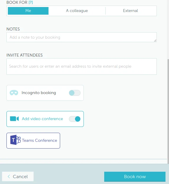 Teams meeting icon in booking