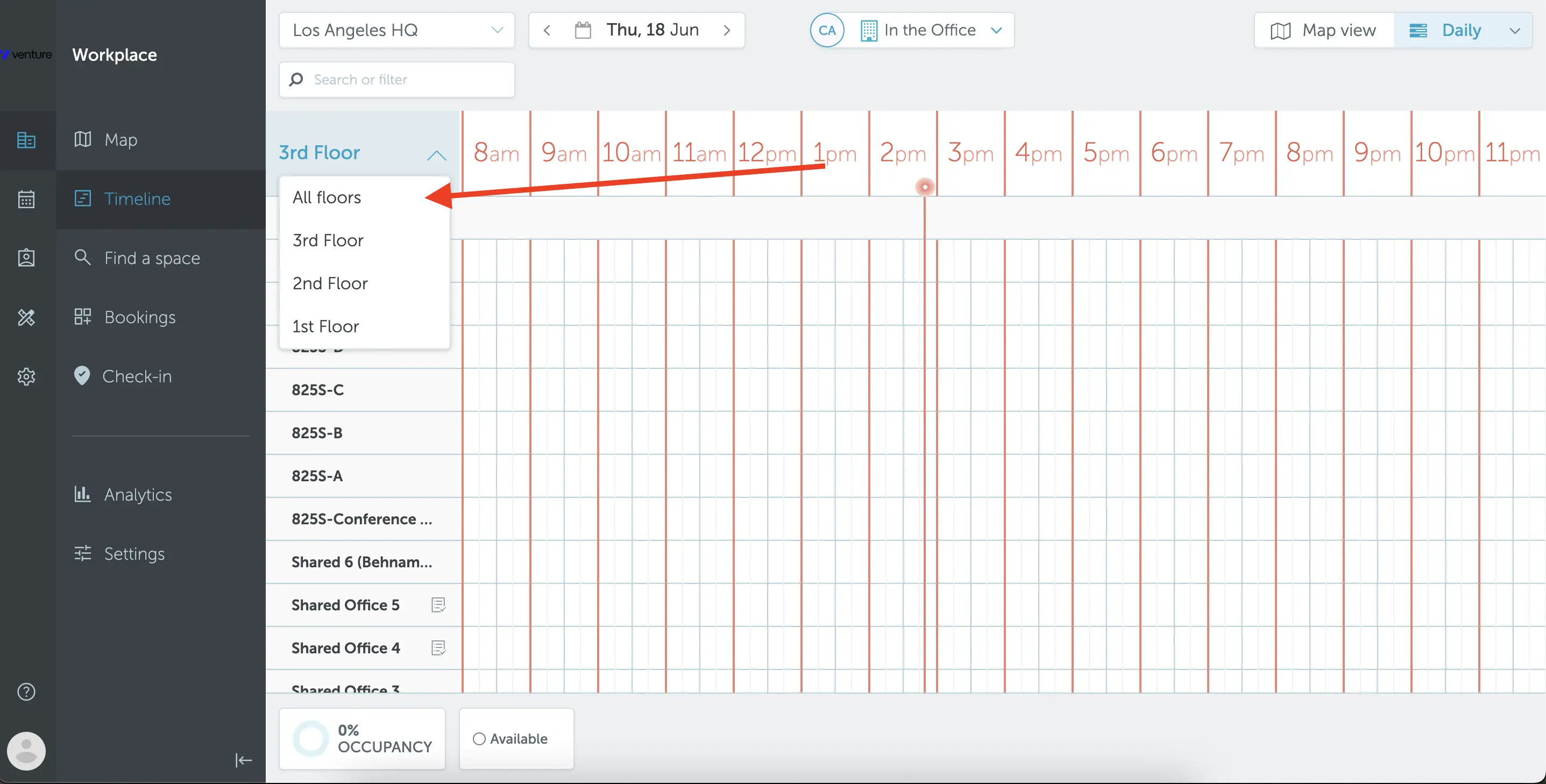 Selecting All floors in the timeline floor selector