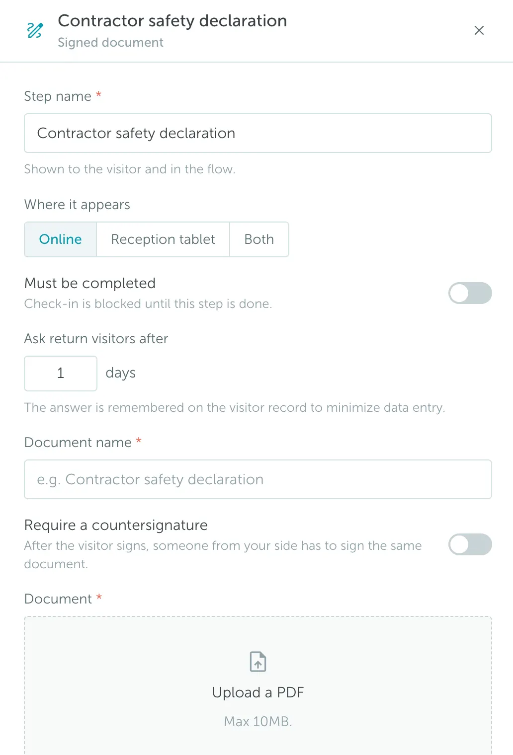 Digital signature step configuration