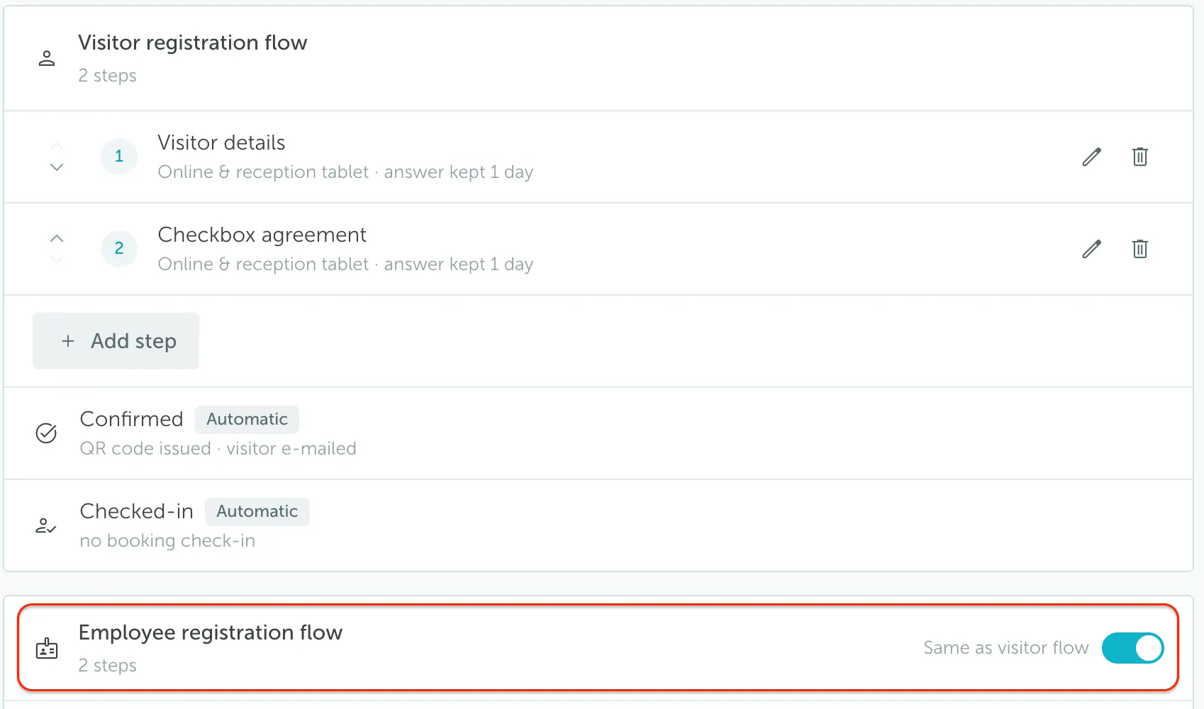 Employee registration flow same as visitor option