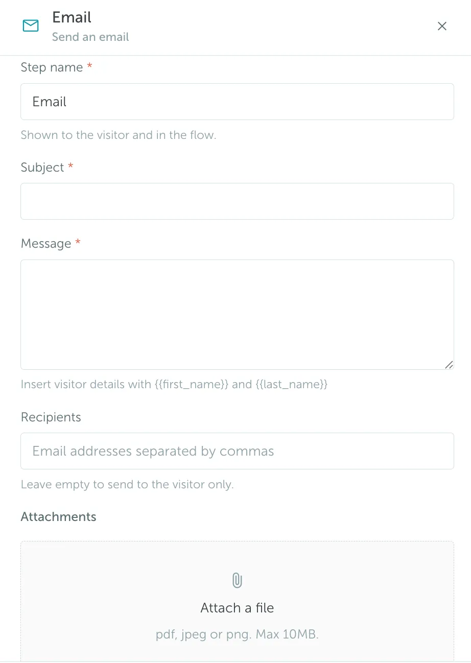 Send an email step configuration