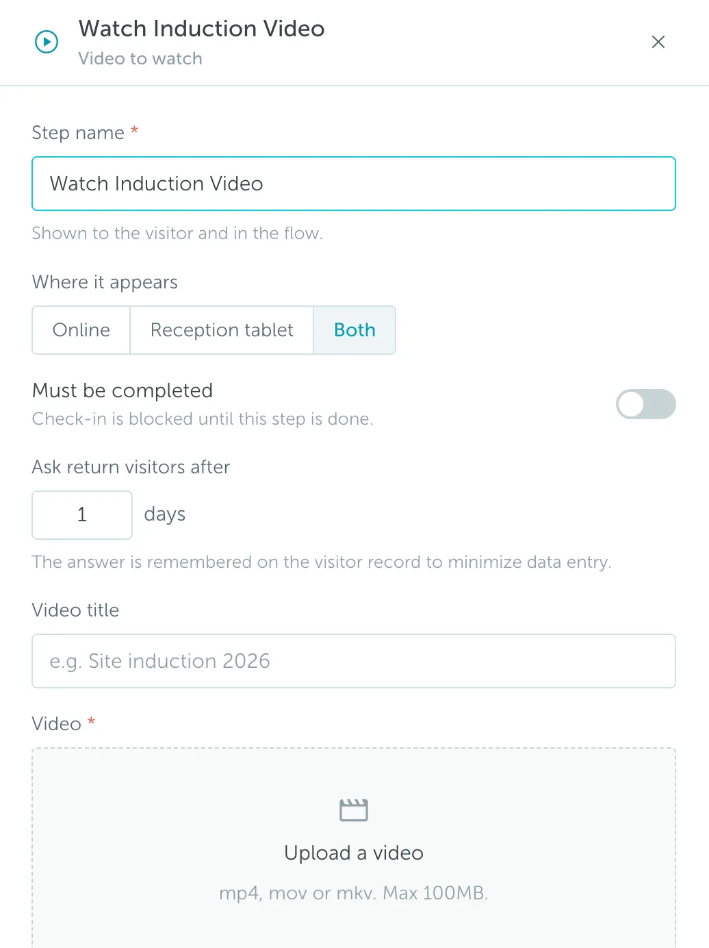 Video to watch step configuration