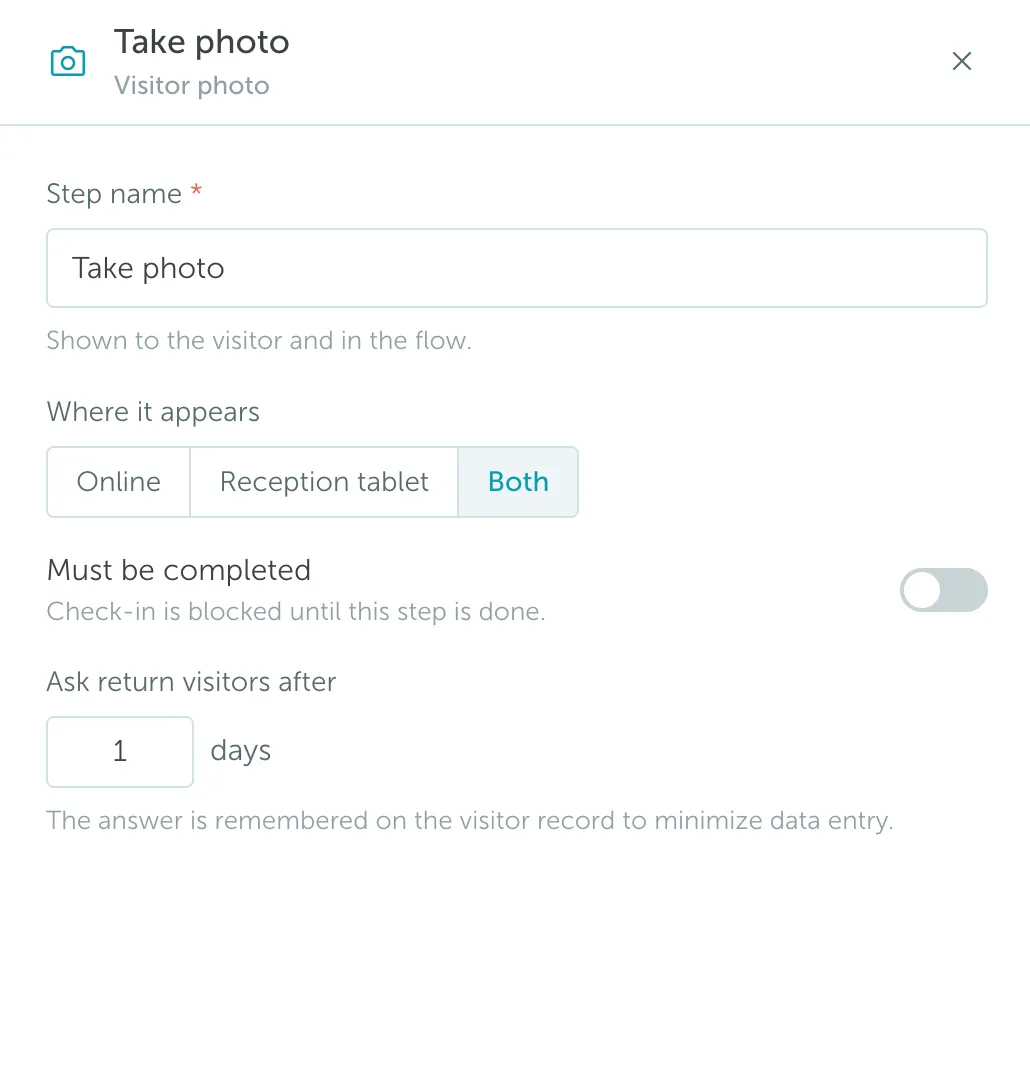Visitor photo step configuration