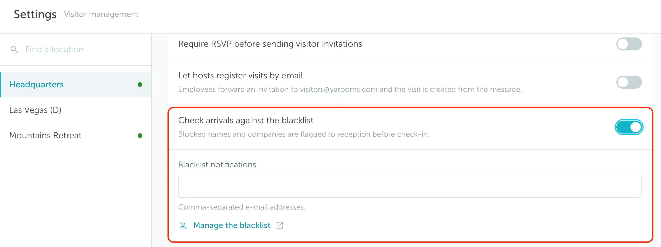 Visitor blacklist options