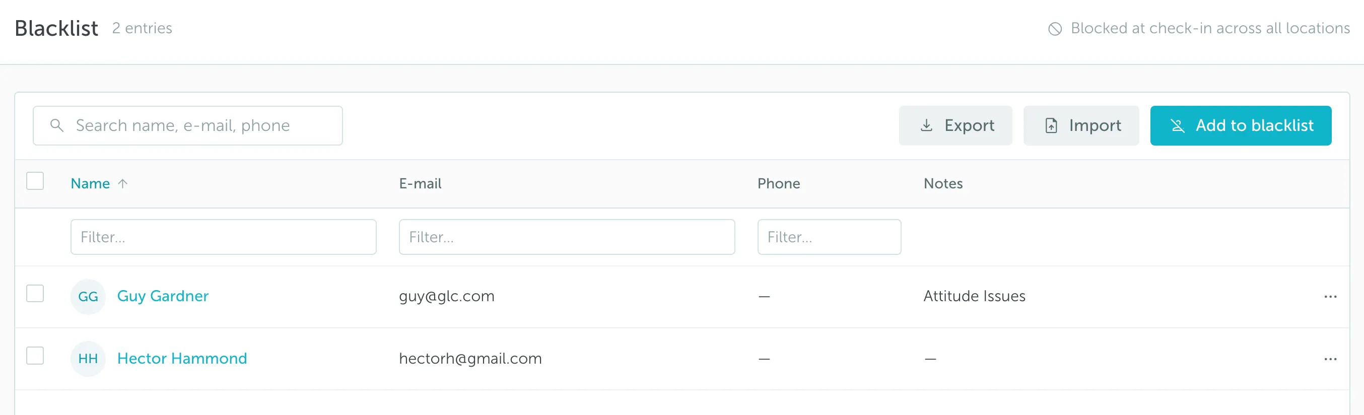 Visitor blacklist