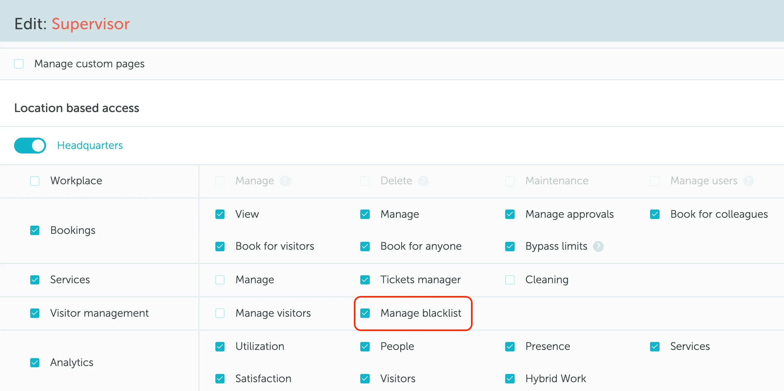 Module access for visitor blacklist