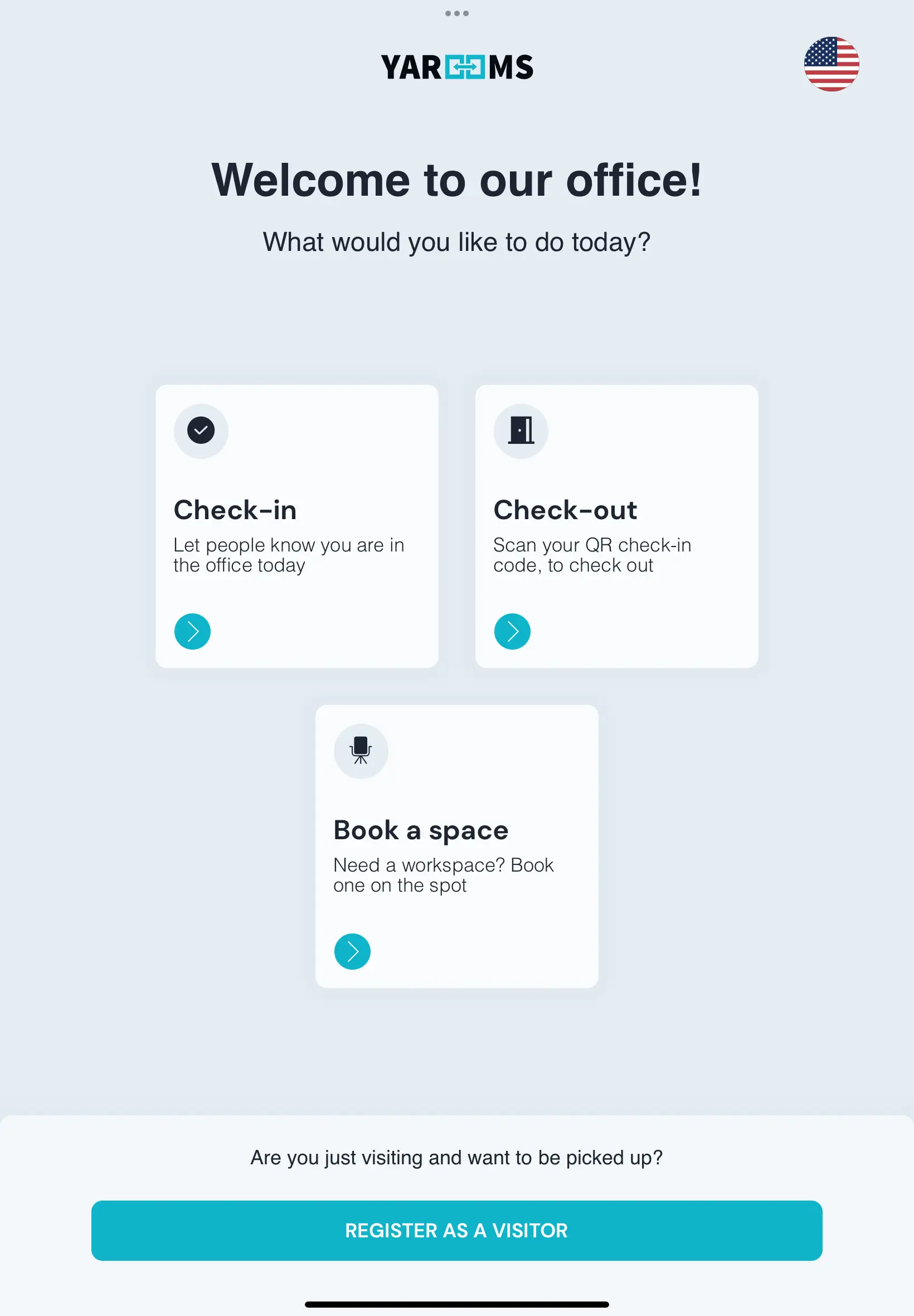 Reception home screen with the Check-in and Check-out cards