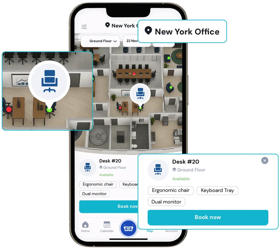 Desk and room booking for government - interactive map and mobile booking