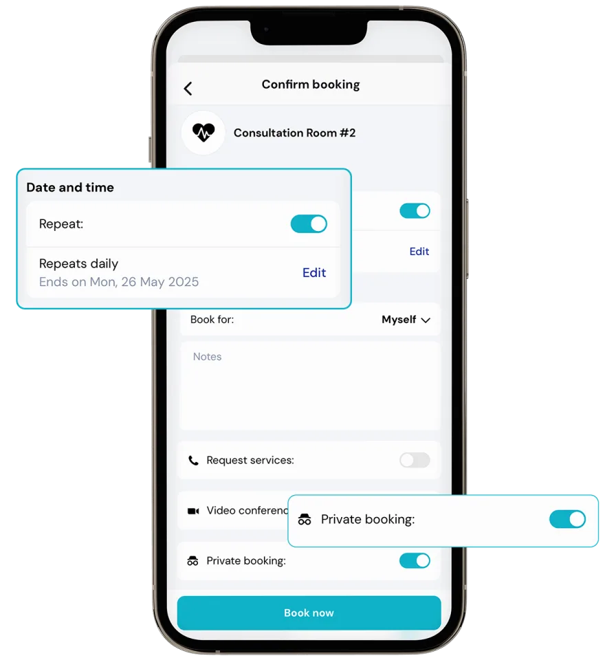 Controlled access and incognito booking for sensitive healthcare spaces