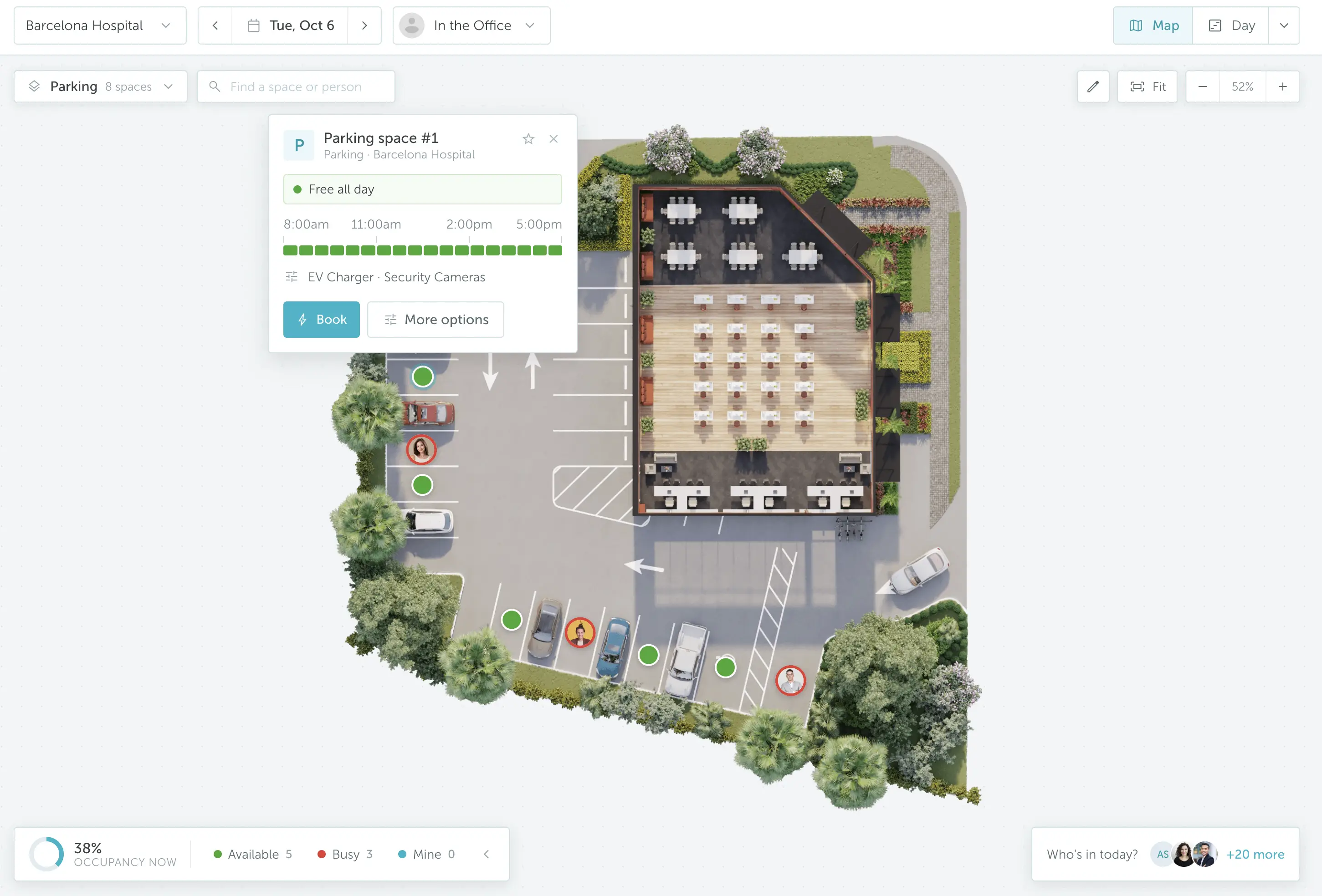 YAROOMS interactive hospital parking map showing space availability and booking details