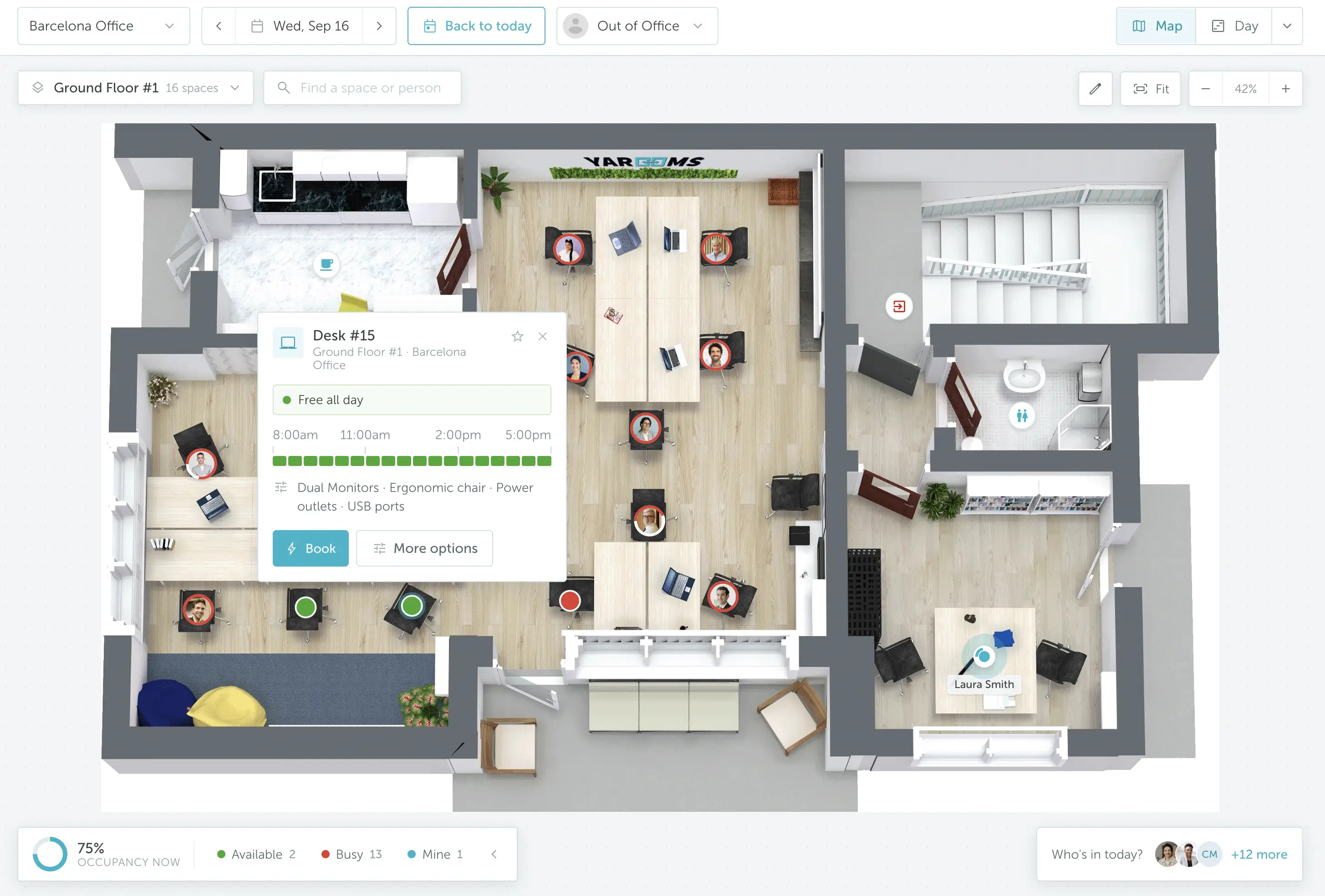Find colleagues and book desks on an interactive floor map