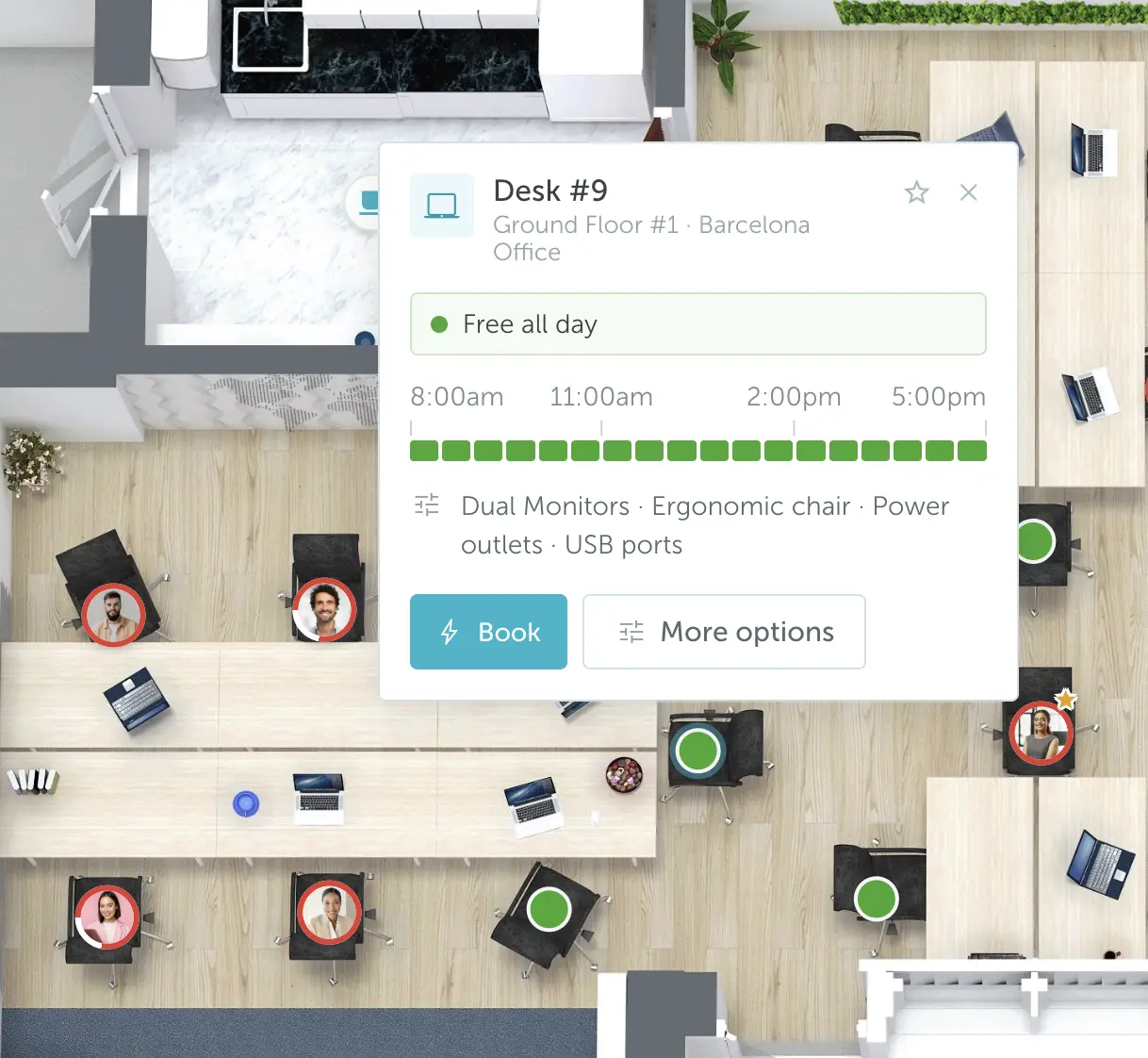 Employees find a free desk on the floor map