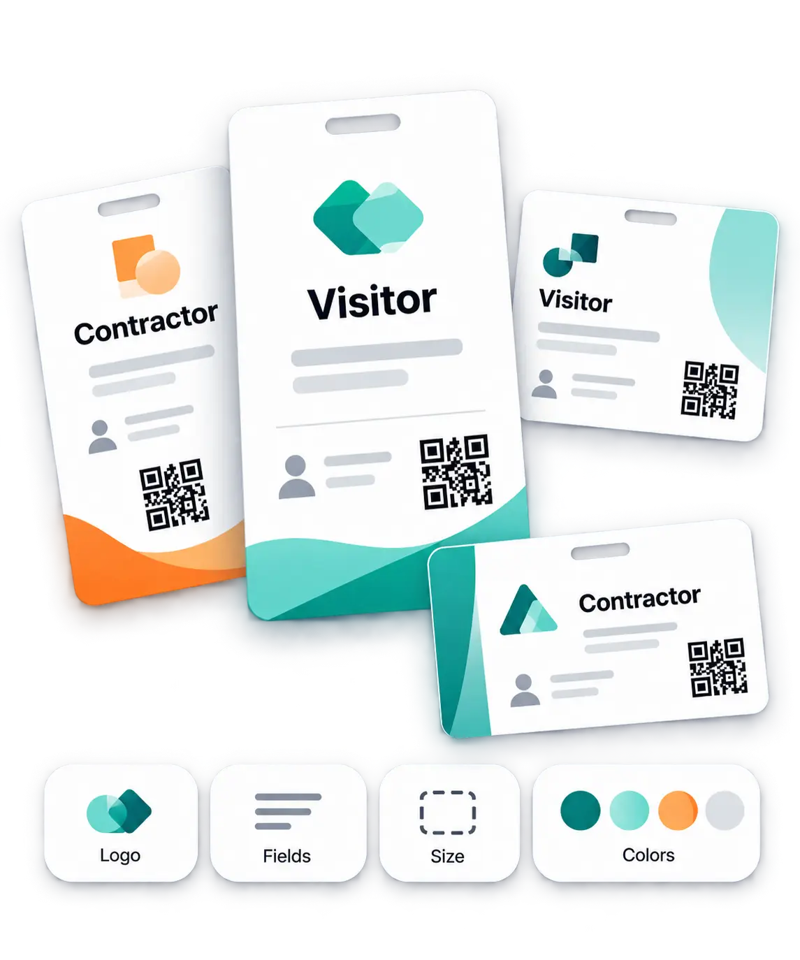 Badges carry your logo and the visitor details you choose