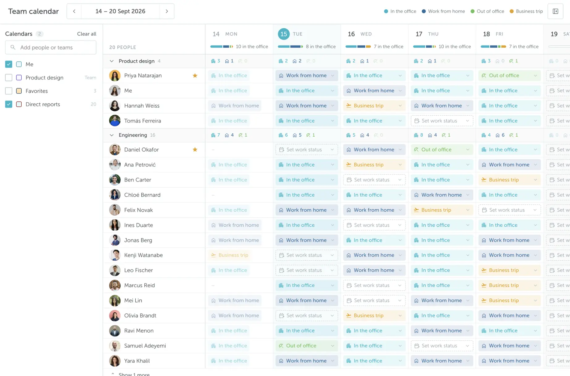 All hybrid work statuses in one calendar view