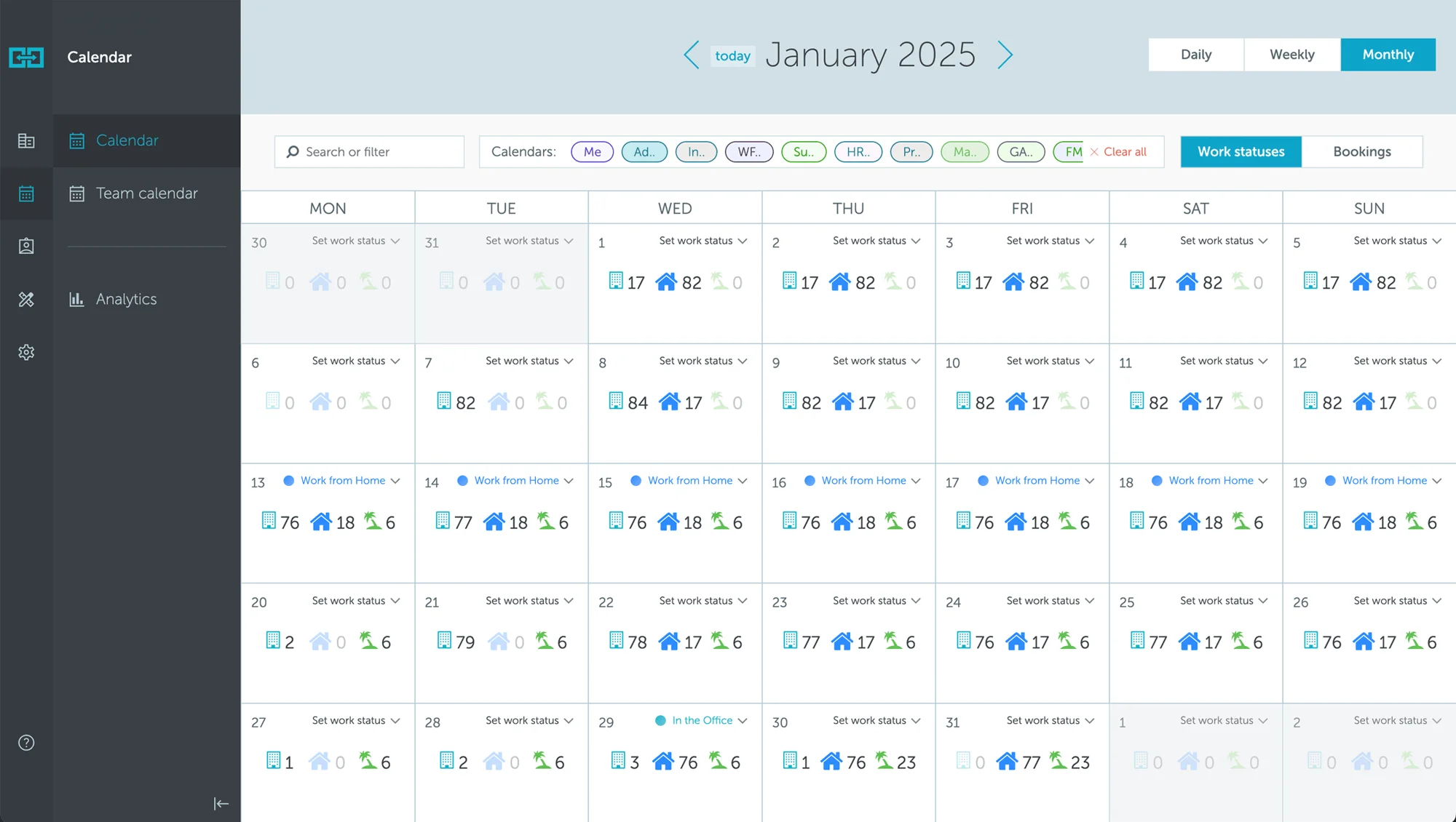 All hybrid work statuses in one calendar view