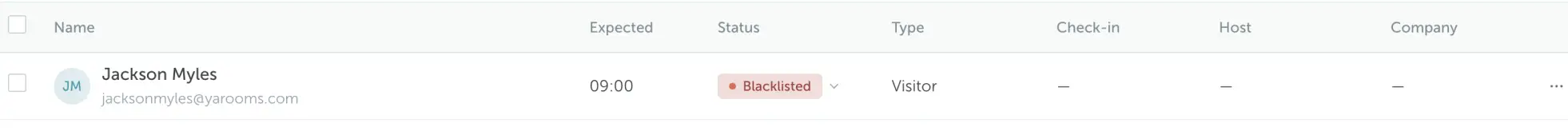 Visitor record marked Blacklisted at check-in
