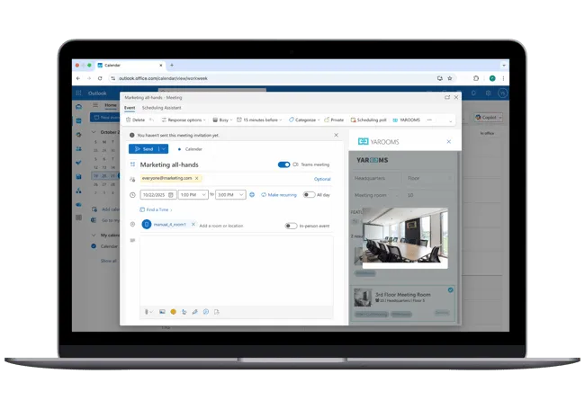meeting room booking in outlook with yarooms