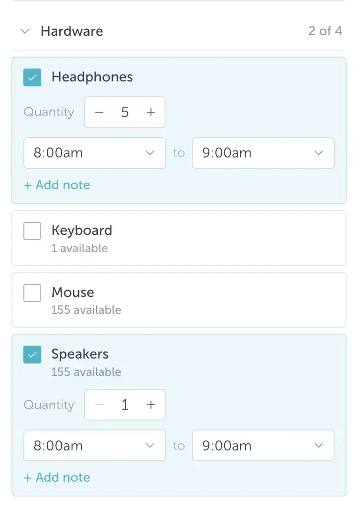 Add equipment to the booking in the same step